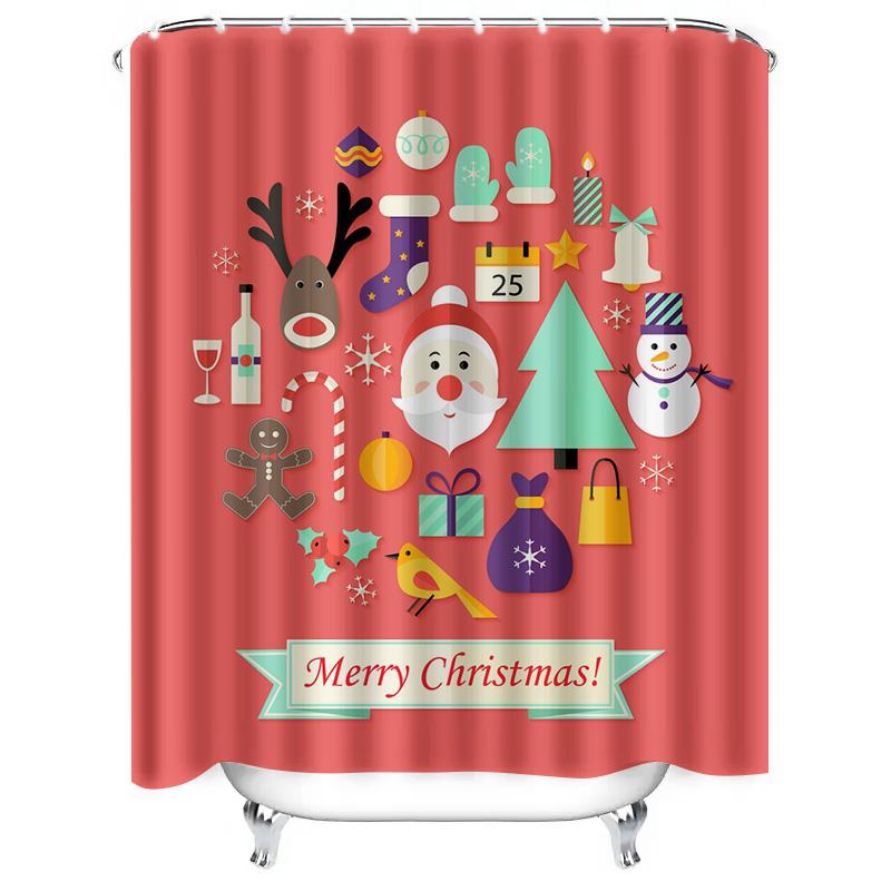 TU Christmas Shower Curtain Festive Holiday Decor Merry Xmas Bathroom Fabric Backdrop Waterproof Holiday Shower Curtain