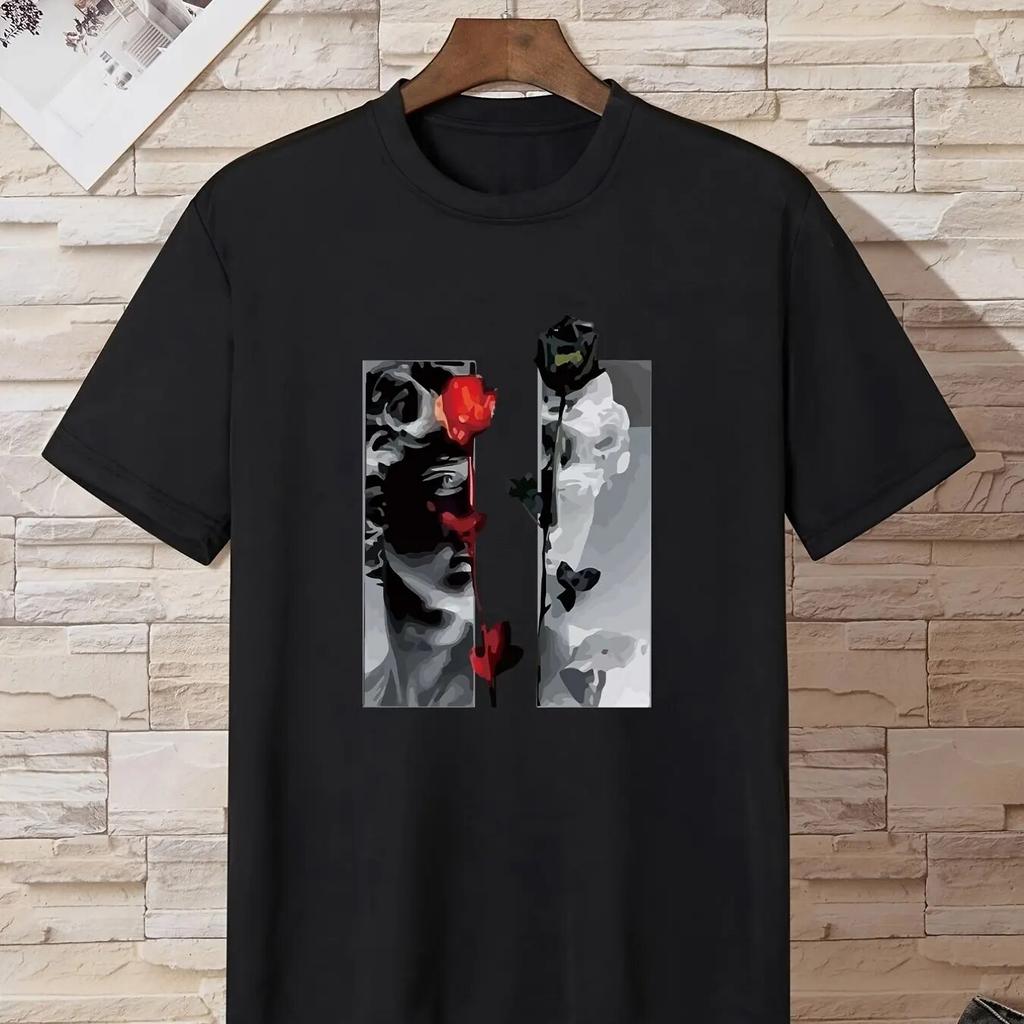 Unisex Cartoon Graphic T-shirt, Casual Solid Color Crew Neck Tee Best Sellers Unisex