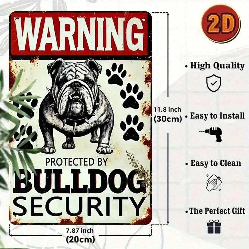 Panneau Métallique de Sécurité Bulldog Fer Robuste Décor Mural Vintage Panneau d'Avertissement pour Maison Garage Bar Jardin