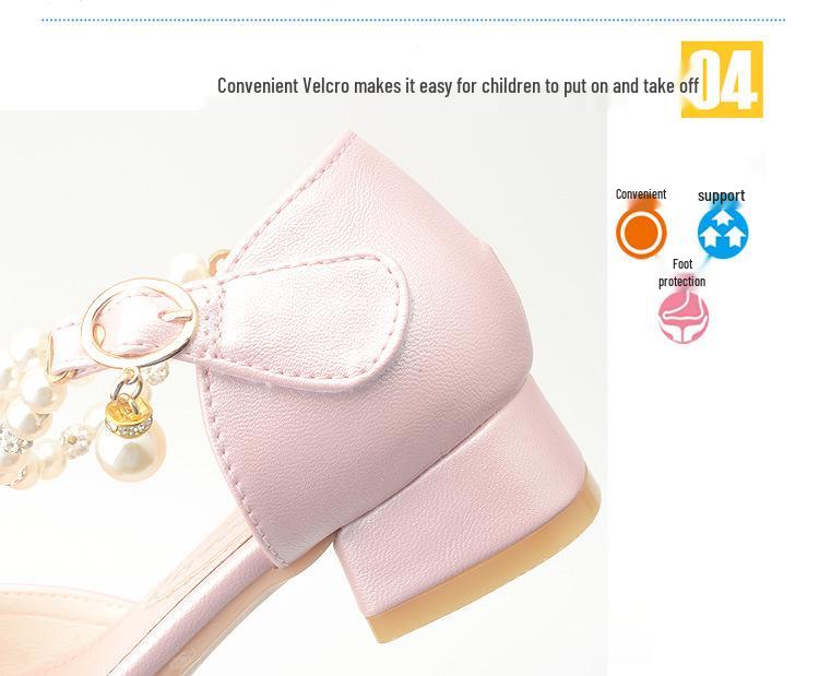 Białe buty księżniczki na wysokim obcasie dla dziewcząt, z cyrkoniami i perłami, na wiosnę i jesień