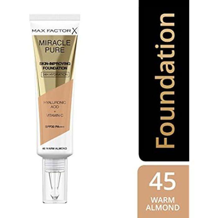Foundation - MAX FACTOR - MIRACLE PURE FOUNDATION - 45 Warm Almond - 30ML - All Skin Types