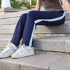 Unisex Dark Blue Striped Summer School Uniform Trousers for Students, Loose Straight-Leg Style