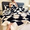 Checkerboard Double Layer Fleece Blanket Autumn Winter Warm Thick Plush Blanket for Bed Single Double Fluffy Soft Throw for Sofa