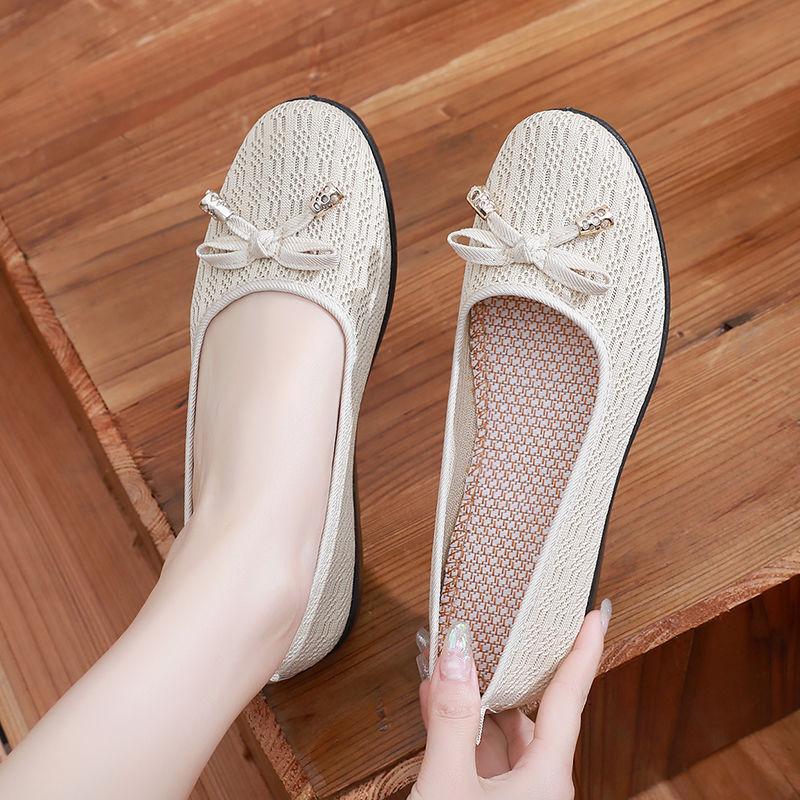 Shoes for Women Low Heel Elegant Round Toe Woman Flats Slip-on Chic 2025 Trend Comfortable Genuine Mark 39 Price with Discount