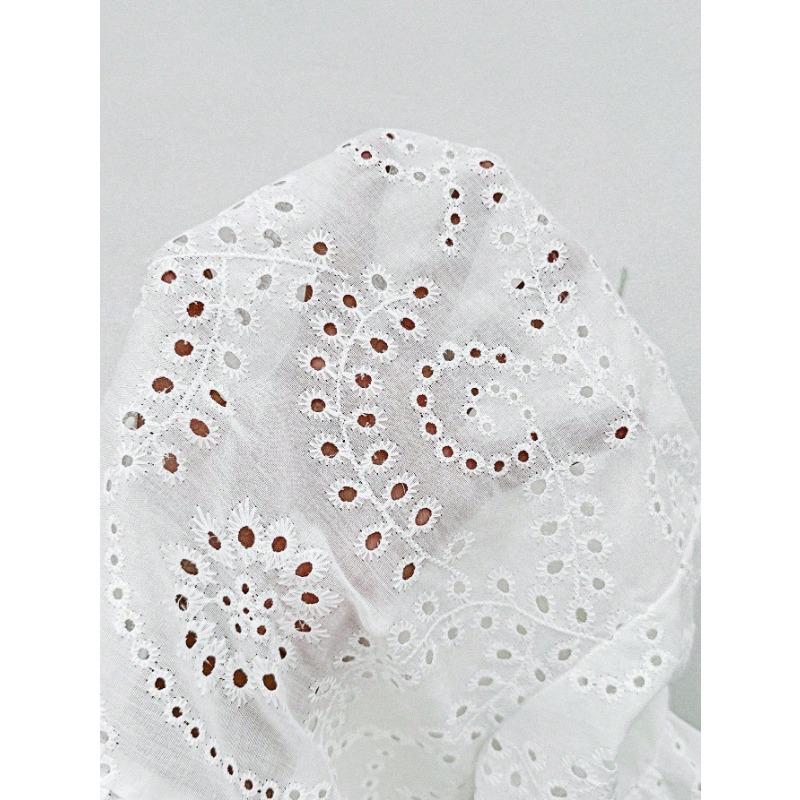 Womens Eyelet Embroidery Peplum Shirt With Point Collar And Ruffle Short Sleeve Casual Blouse