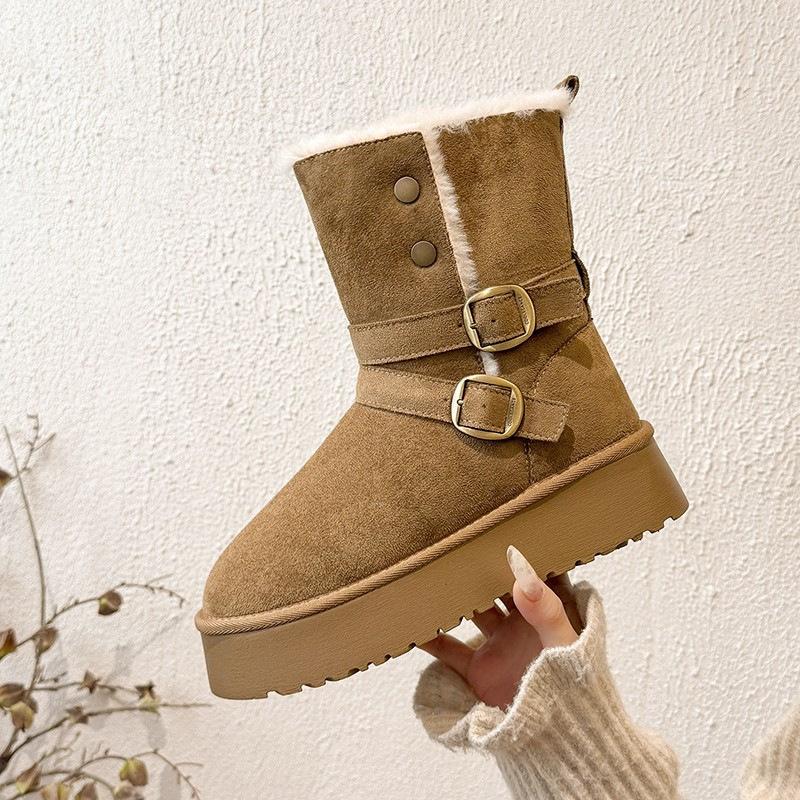 Retro niche design sense thick sole heightening velvet warm snow boots women s autumn and winter versatile cotton shoes tide 35