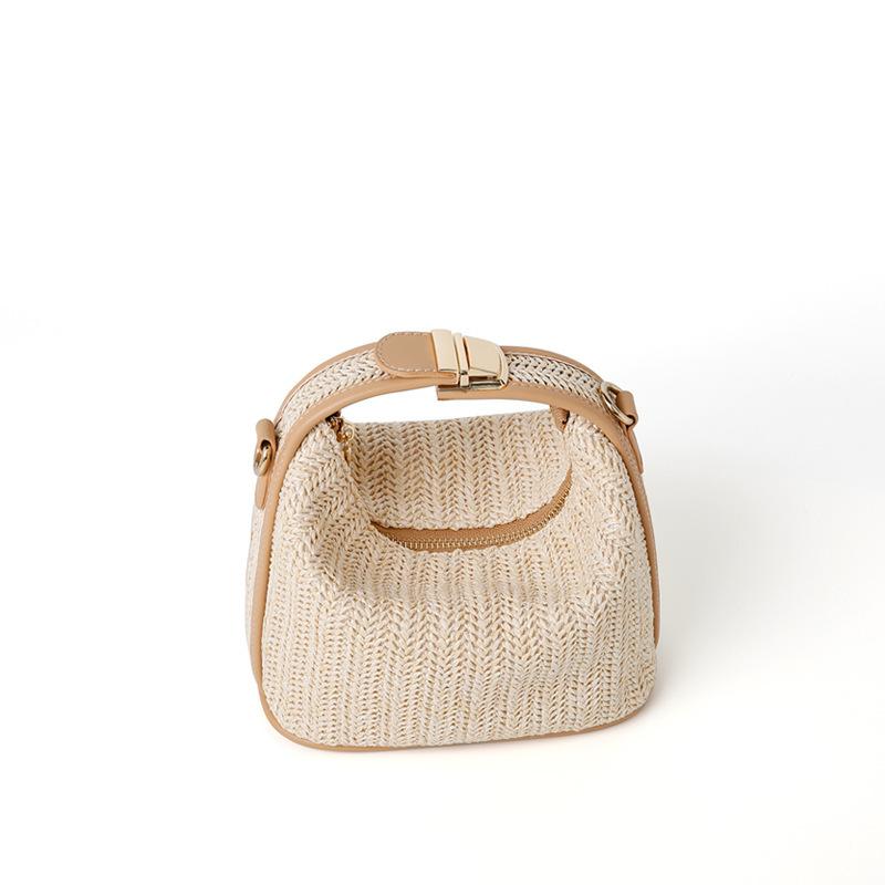 Summer Small Straw Handbag Trendy Shoulder Bag Woven Bucket Crossbody Bag Casual Seaside Beach Bag ARI