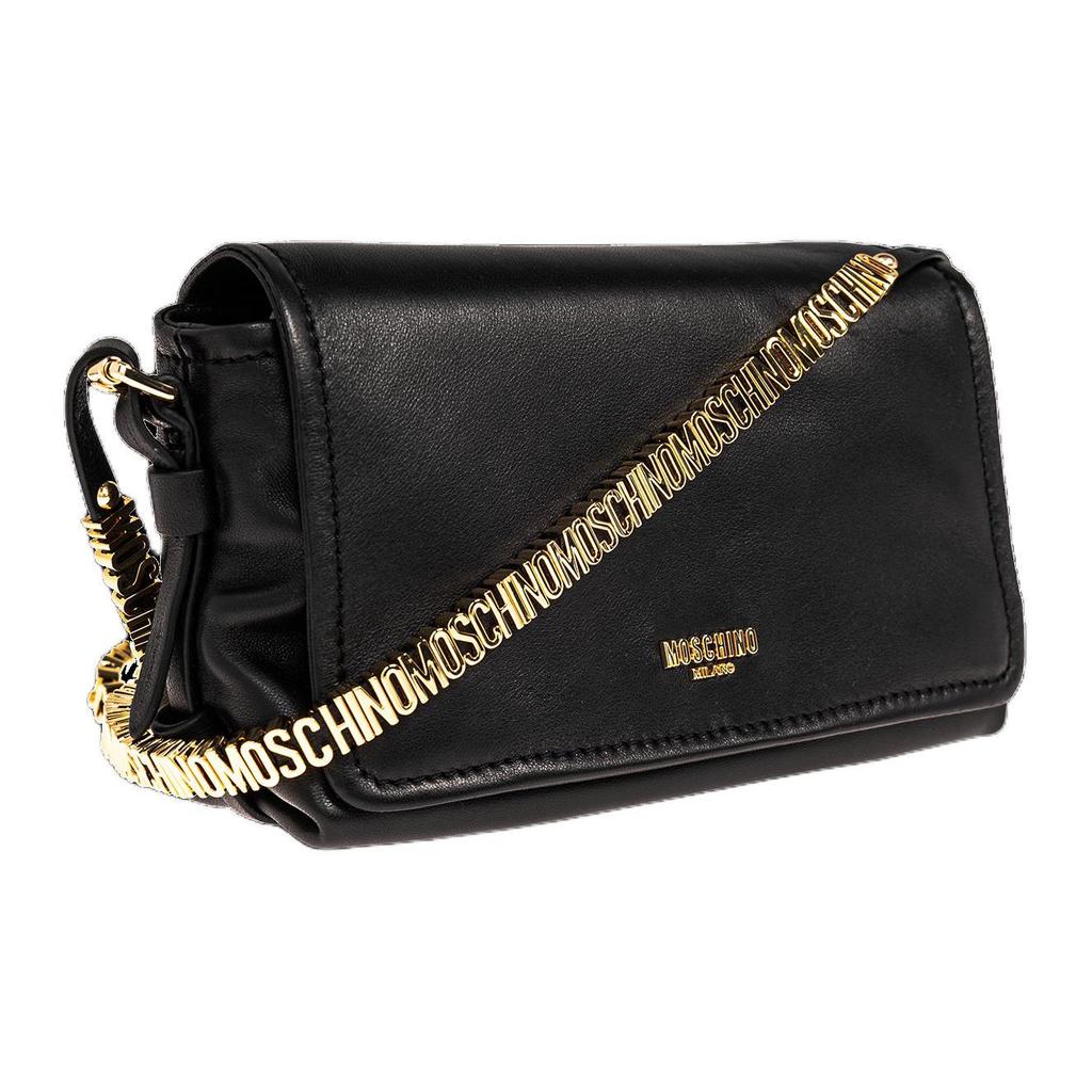 Moschino Logo Detail Magnetic Snap Leather Crossbody Shoulder Bag Women bags Black A755280021555