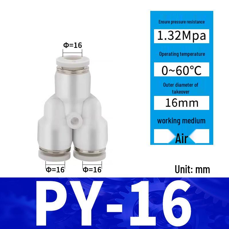 Pneumatic Nylon Air Hose Quick Connect Fittings: PU Straight, PY 5-Way, Cross 4-Way, PZA 3-Way, PE Connector with White/Blue Cap