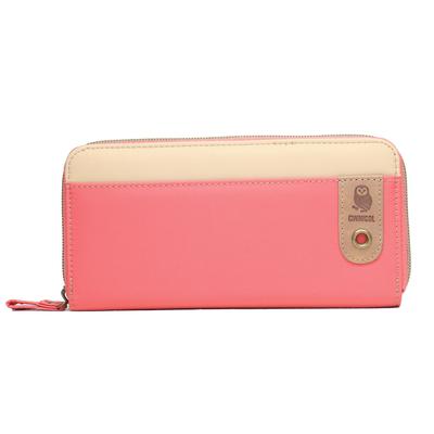 Portefeuille long CW Nicole pour femme avec fermeture éclair, motif hibou, grande capacité (Rose)