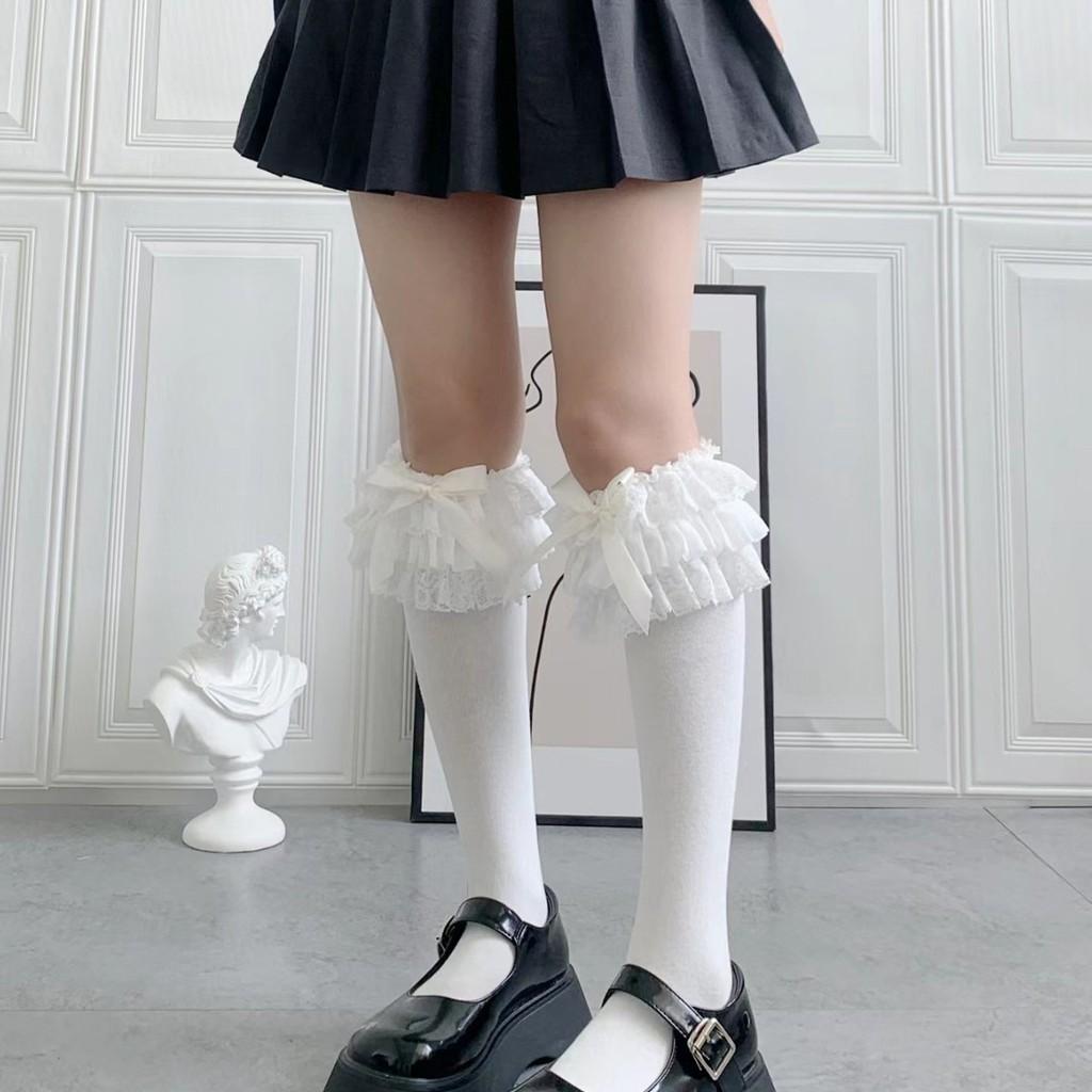 Lolita Lace Bow Kneehigh Socks With Cotton Material For Summer And Spring Fashion