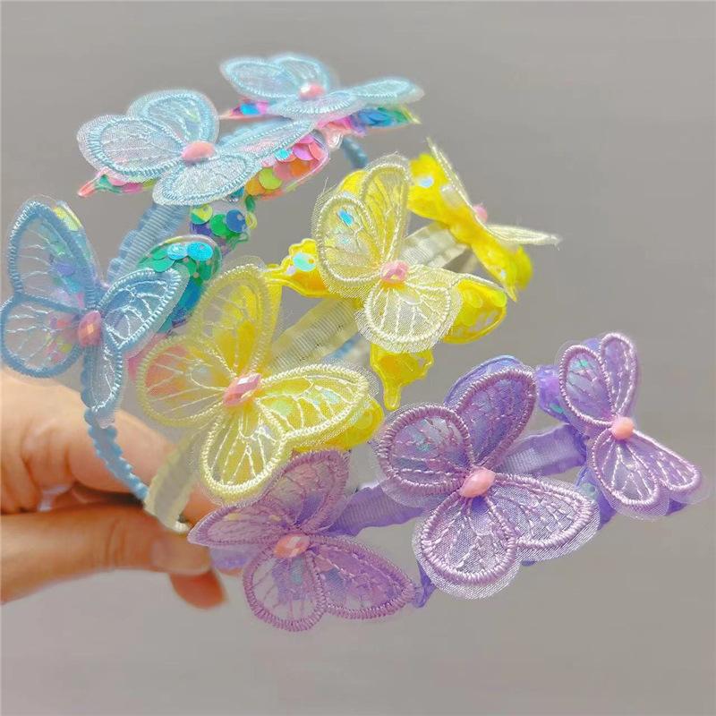 New Embroidered Butterfly Plastic Hairband for Children Girls 11cm Princess BB Clip Hairpin Accessories