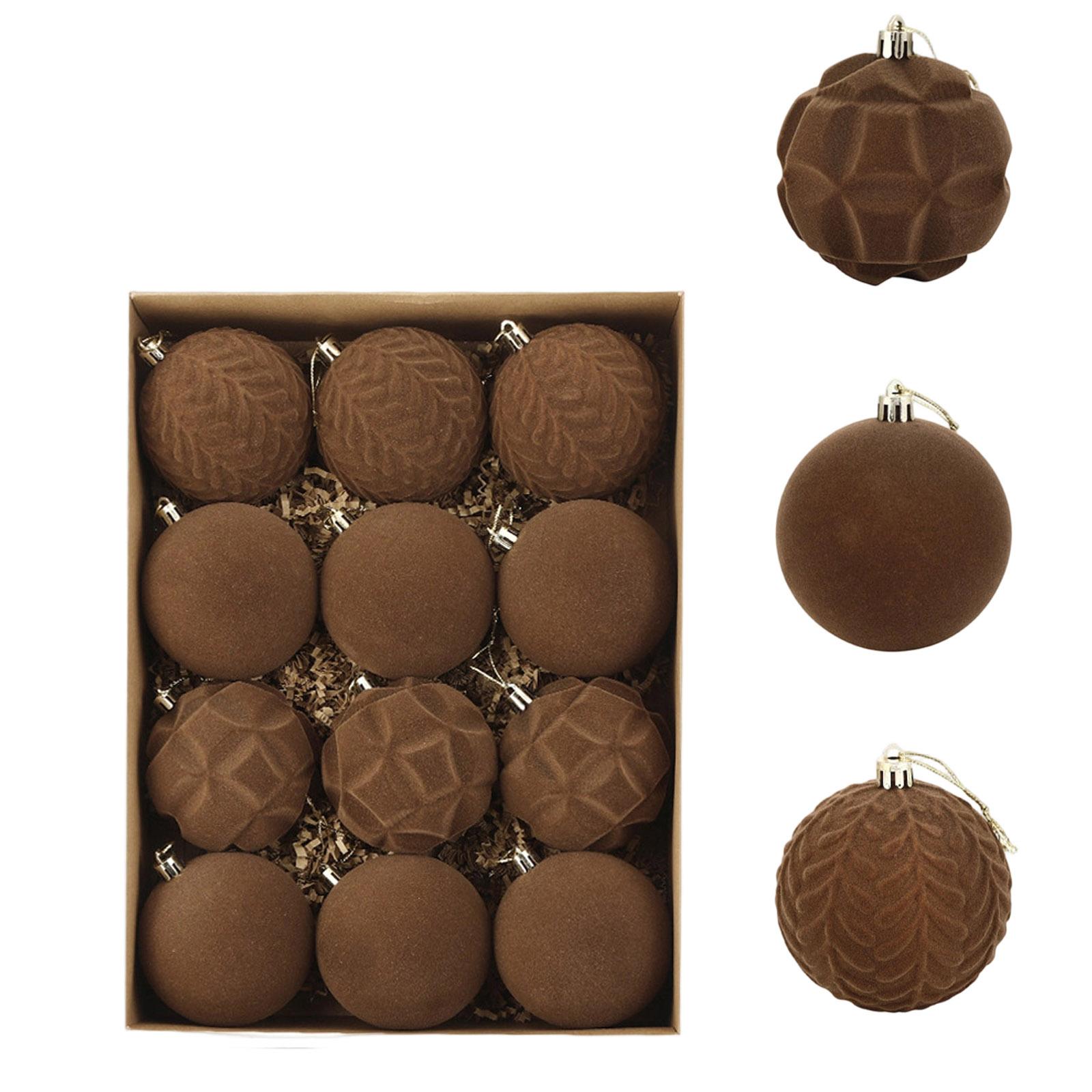 

Velvet Ball Flocking Christmas Tree Pendant Wine Red Dark Green Christmas Decoration 8cm/12PCS Christmas Ball One Size