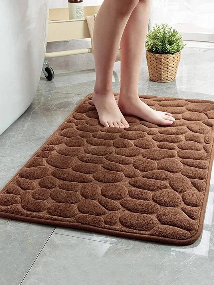 3D Non Slip Bathroom Mat Cobblestone Embossed Bath Mats Absorbent Doormat Carpet Door Floor Mats Machine Washable Quick Drying