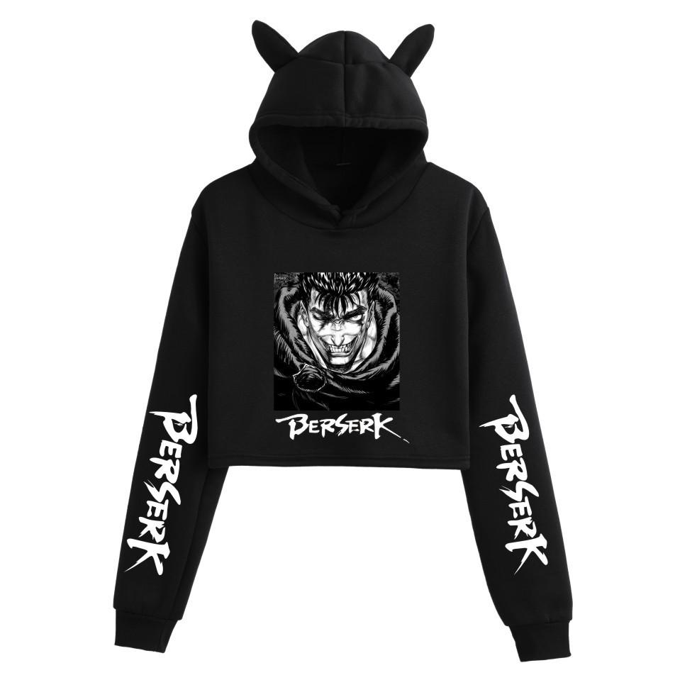 Women's Cat Ear Hoodie with Berserk Print - Cropped Style