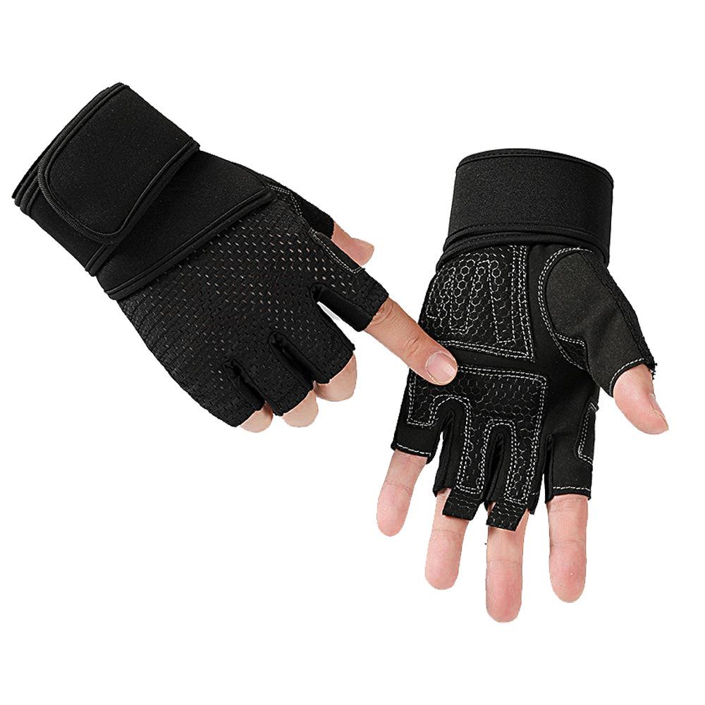 Fitness Half Finger Gloves Men's Equipment Training Exercise Lengthened Wrist Guards Women's Single Bar Pull Up Non Slip Breathable Wear Resistant