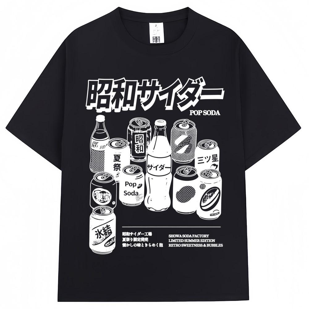 2026 Summer New Japanese Style Soda Design Tshirt High Quality Fashion Casual Breathable Mens Tshirt with Round Neck Print S