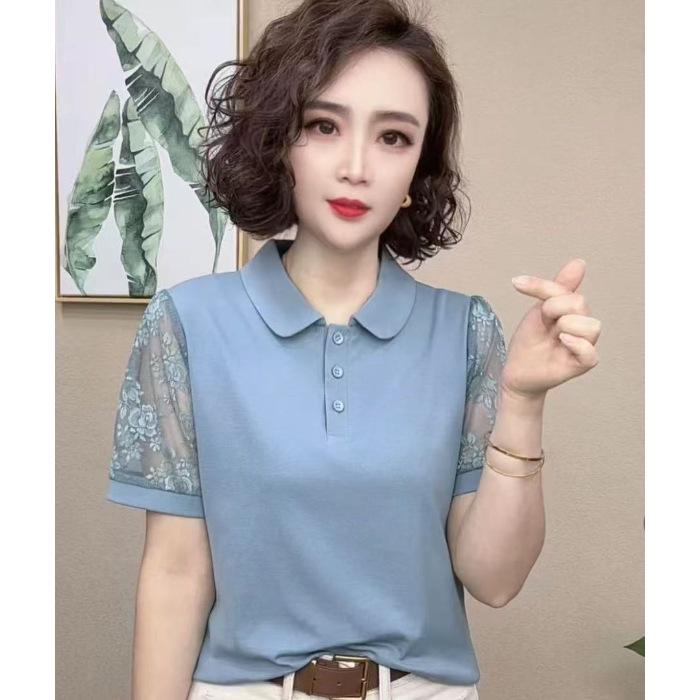 Douyin Trendy Women's Short Sleeve Loose-Fit Top for Mid-aged Moms - Comfortable & Casual