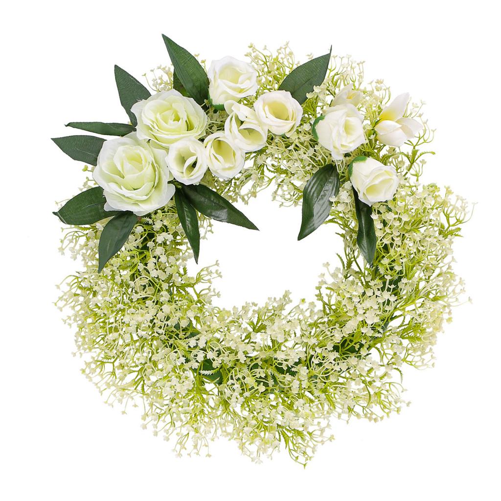 Artificial Spring Wreath White Rose Wreath Summer Wreath for Front Door Wall Wedding Indoor and Outdoor Decorations