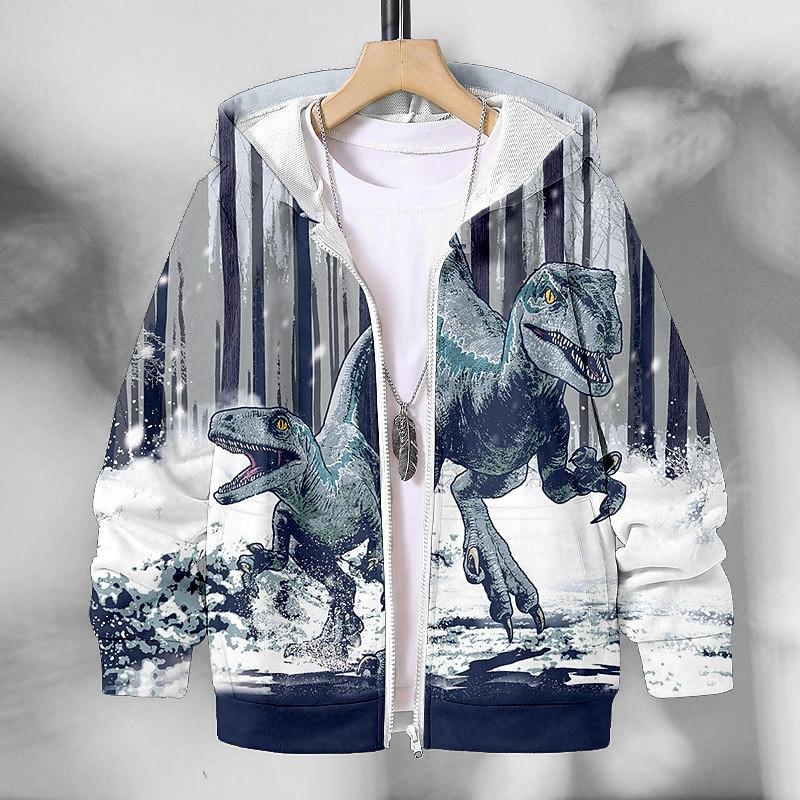 Boys 3D Animal Dinosaur Coat Long Sleeve Fall Winter Active Streetwear Cool Kids 3-12 Years