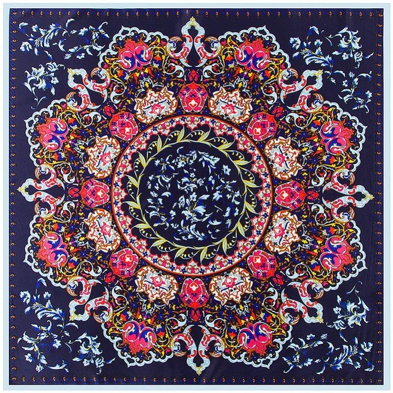 POBING Silk Scarf Luxury Brand Melt Chain Neckerchief Muslim Headscarf Square Scarves Lady Foulard Female Bandana 100*100CM