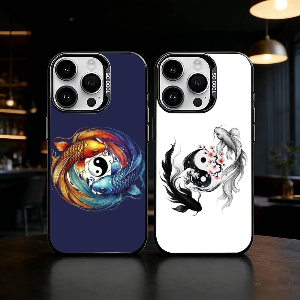 Koi Carp Fish Yin Yang Art Phone Case Color Silver Shell For IPhone 17 16 15 14 13 12 11 Pro Max Plus
