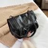Fashion Shoulder Bag for Women PU Leather Chains Armpit Black Solid Color Messenger Bag Flap Handbags