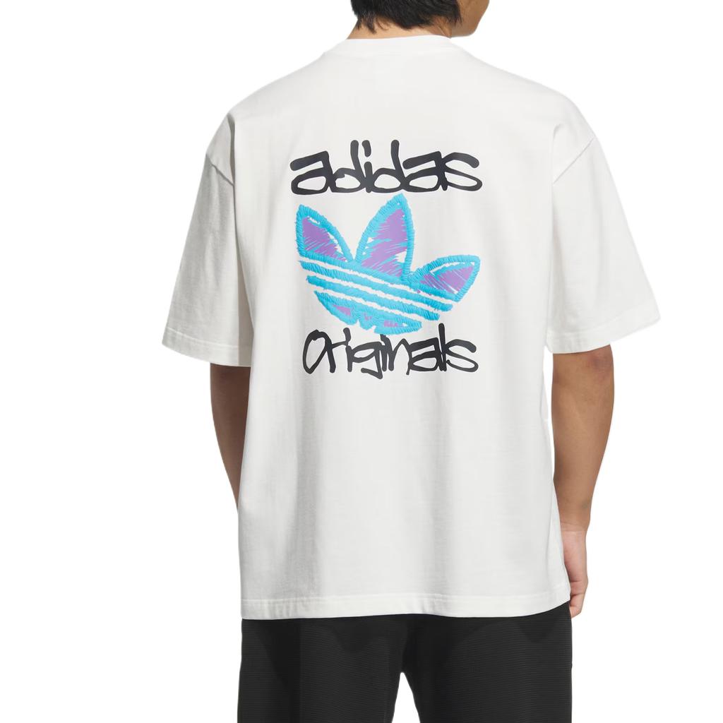 Adidas Originální tričko s grafickým logem Trefoil, pohodlné, všestranné, módní, s krátkým rukávem, pro muže, bílé KE5793