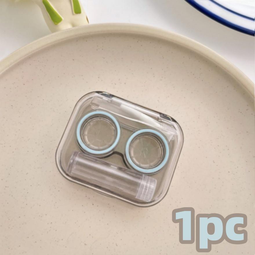 Transparent Contact Lens Case Portable Plastic Storage Box with Tweezer Suction Stick Set for Travel Holiday Companion Organizer