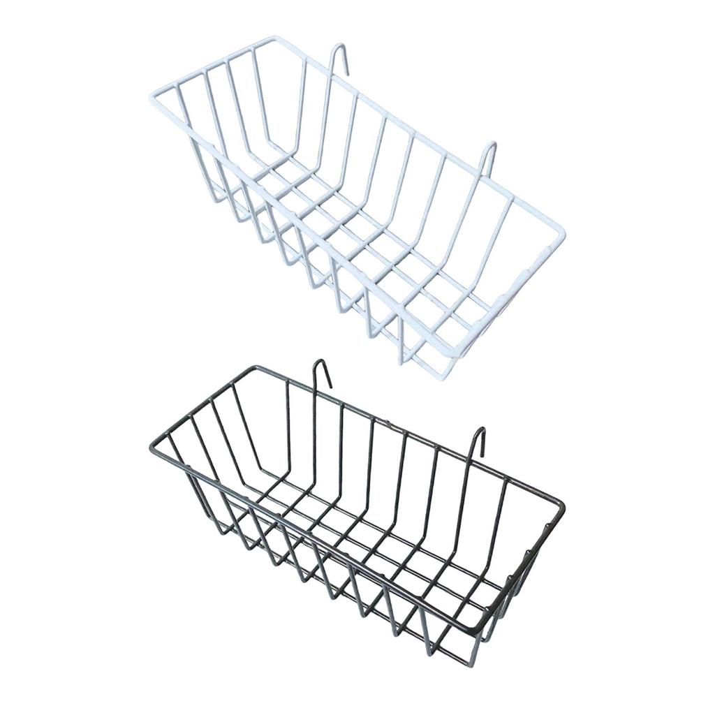 Wall Hanging Storage Basket Rectangular Iron Organizer with Hooks for Pantry Laundry Room Shelf Storage