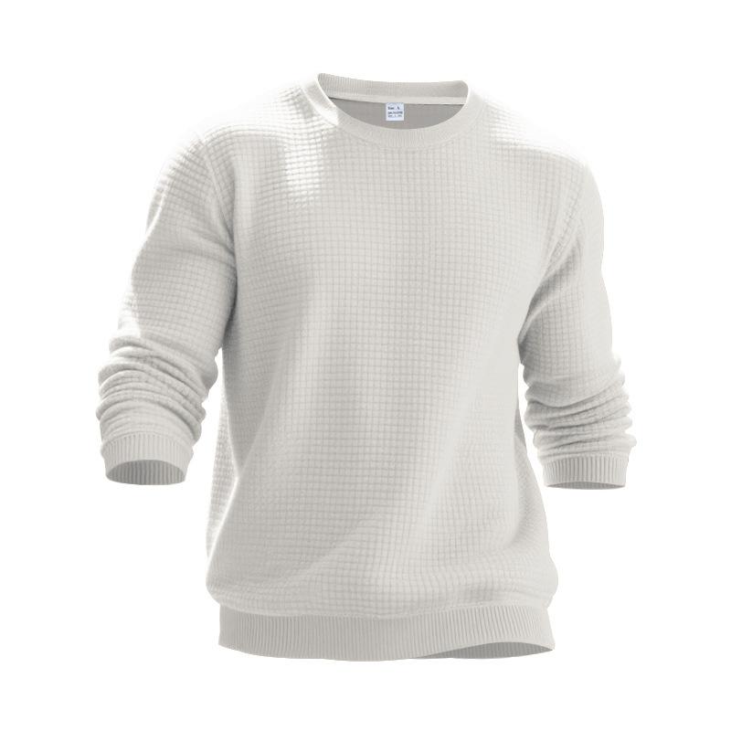 Loose-fit casual men's minimalist sports jacquard small check round-neck long-sleeved sweatshirt