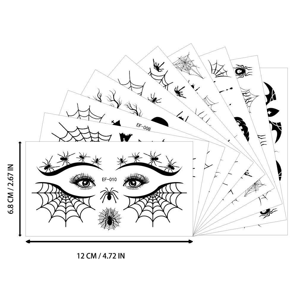 10PCS Halloween Eyes Temporary Tattoo Sticker,Black Spider Web Pumpkin Ghost Black Cat Witch Bat Spider Pattern, Facial Eye Makeup Fake Tattoo Sticker