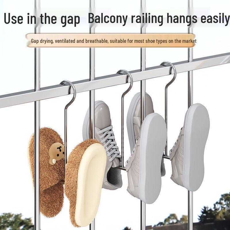 Stainless Steel Shoe Drying Rack with Multi-Functional Hanging Hooks