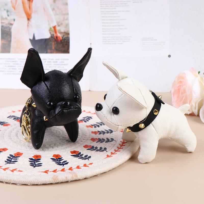 French Bulldog Keychain Plush Doll Bag Pendant Soft Leather Chubby Puppy Keyring Cute Car Purse Hanging Decor