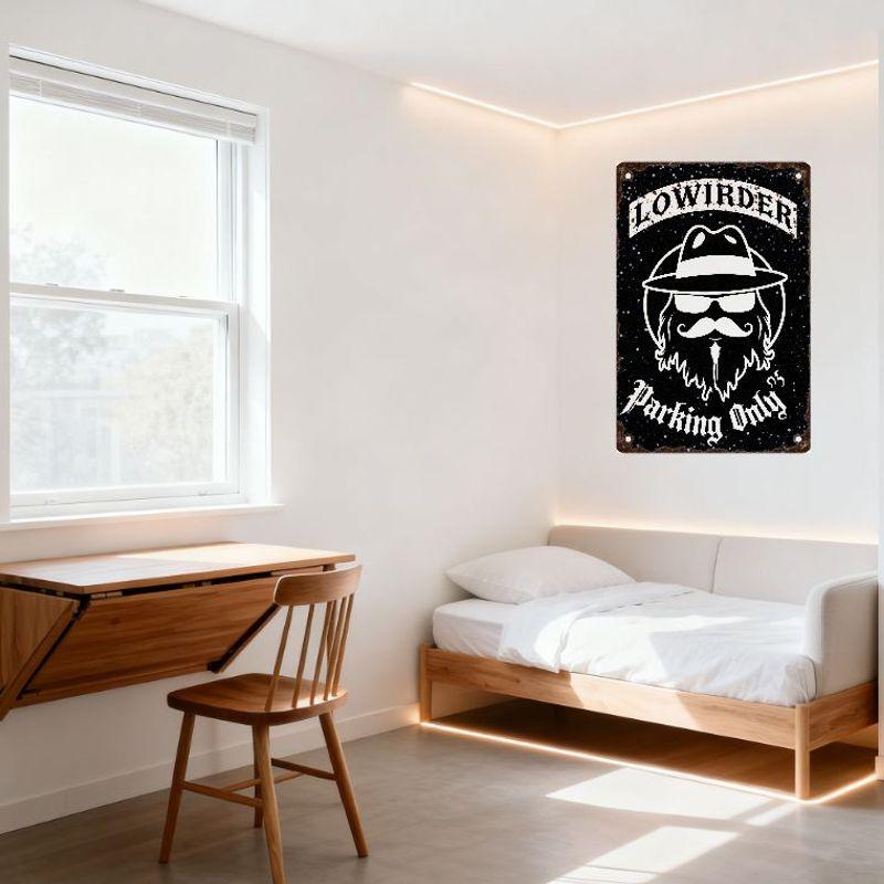 Vintage Rustic Metal Tin Sign Lowrider Man Fedora Hat Mustache Beard Parking Only Sign Decor for Bar Club Home Man Cave