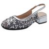 French Bag Head Shallow Mouth Mary Jane Shoes 2025 New Sequined Fairy Style Thick Heel Pedal Sequined Cool Slippers Woman