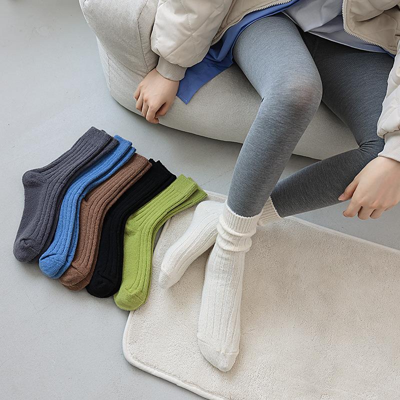 Dui Dui Women's Double-needle Winter Thickened Warm Mid-calf Women's Socks Solid Color Versatile Plush Socks