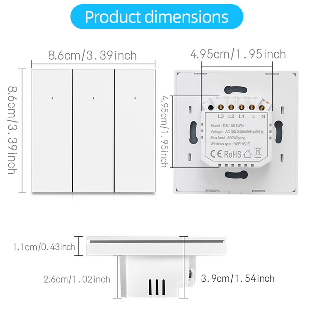 WiFi Bluetooth Dual-Mode Smart Switch with Neutral Wire, Voice Control Compatible with Alexa & Google Home