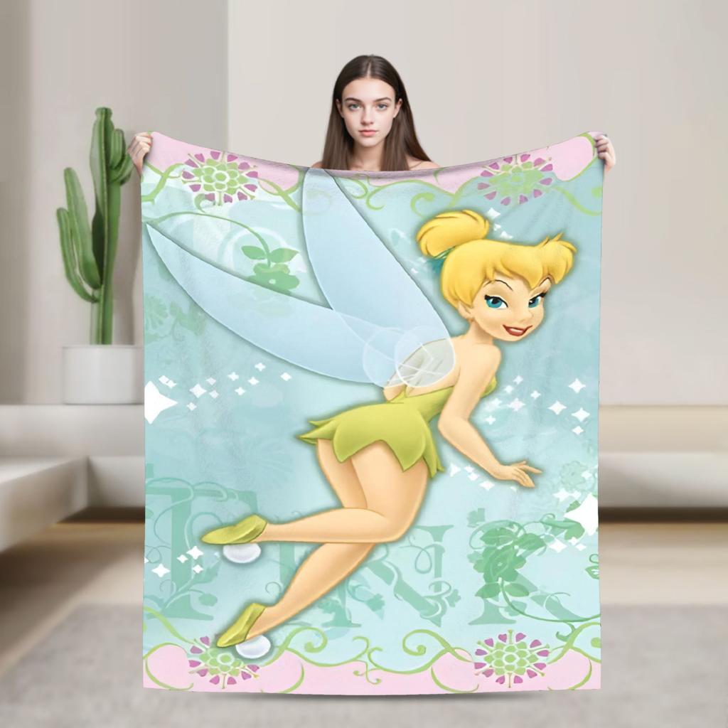 Tinker Bell Cartoon Knitted Blankets Velvet Animated Fantasy Film Super Soft Throw Blankets for Bedroom Sofa Bedspread