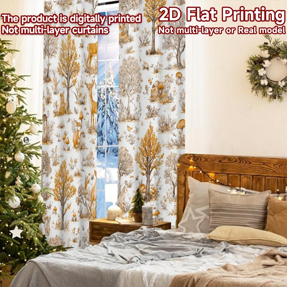 2 Stück, 2D-FLACHDRUCK Vorhänge (Ohne Stange) Waldfreunde(1) Weihnachts-Festival Chic Druck Vorhänge Polyester Einfache Installation
