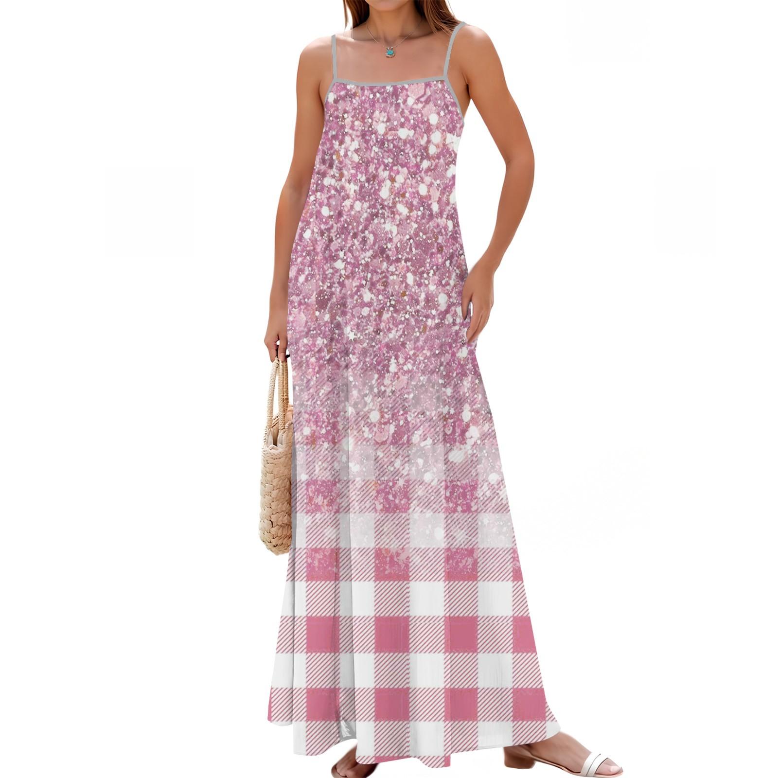 

Жіночий літній повсякденний модний регульований сарафан з принтом L рожевий