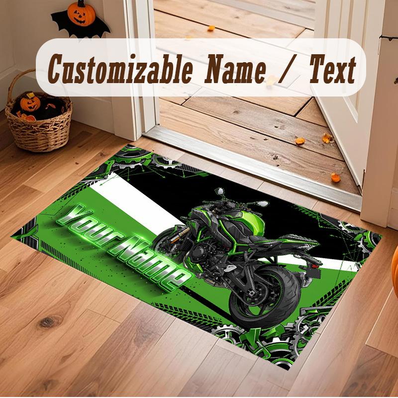Motorcycle Biker Theme Soft Crystal Velvet Rug Custom Name & Text Print Non Slip Floor Rug for Bedroom Living Room