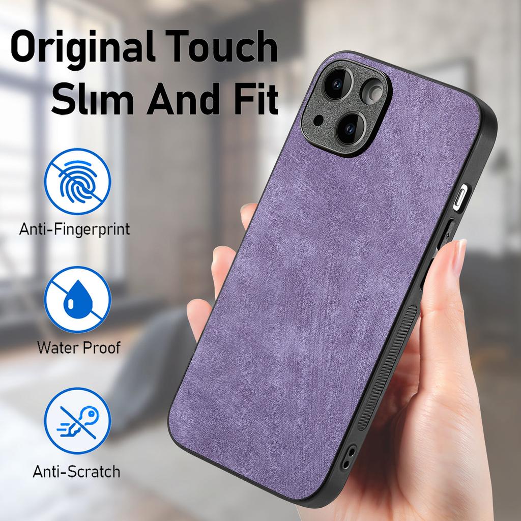 For iPhone 14 Plus Case Shockproof Slim Retro Leather Phone Back Cover