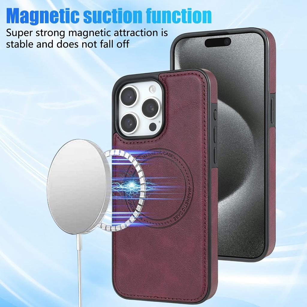 CSJ-P3 For iPhone 15 Pro Max Case Compatible with MagSafe PC+TPU+Leather Back Cover