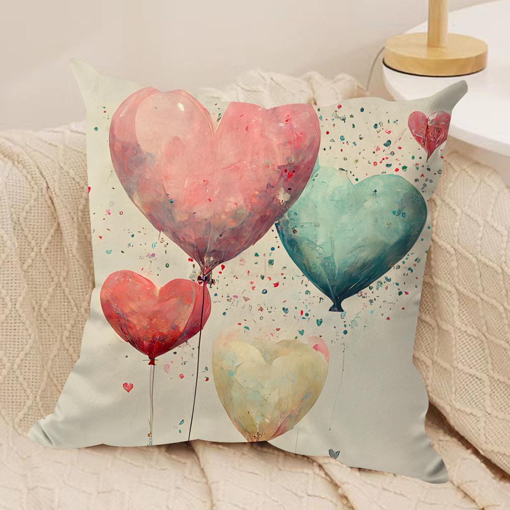 Heart Valentines Day Cushion Cover Silky Short Plush Invisible Zipper Dustproof Sofa Pillow Case for Home Decor