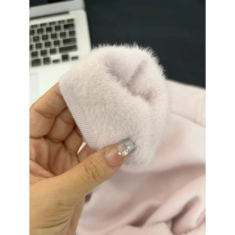 Autumn and Winter Thickened Warm Integrated Fleece Sweater Women's Semi-turtleneck Inner Knitted Bottoming Shirt Simple Versatile Top