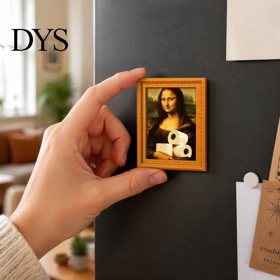 DIY Home Decor Accessories Funny Small Wooden Fridge Magnet Picture Frame, Vintage Oil Painting Pattern Modern Office Storage Magnetic Refrigerator
