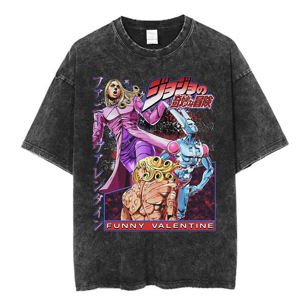 Jolyne Cujoh Stone Ocean Vintage Washed T Shirt Anime Jojo Bizarre Adventure T-shirts Casual Cotton Short Sleeve T Shirts Unisex