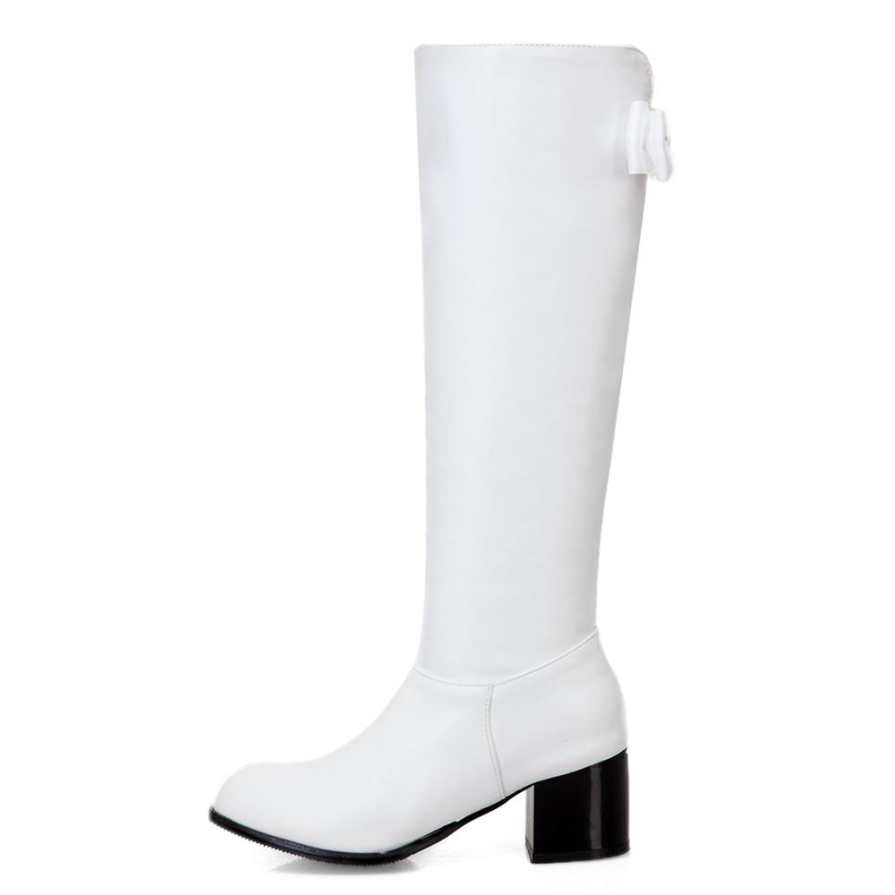 Fashion Autumn Winter Warm Over The Knee Boots Women Fashion Side Zipper High Heels Bow Ladies Soft PU Leather Long Botas Mujer Brown