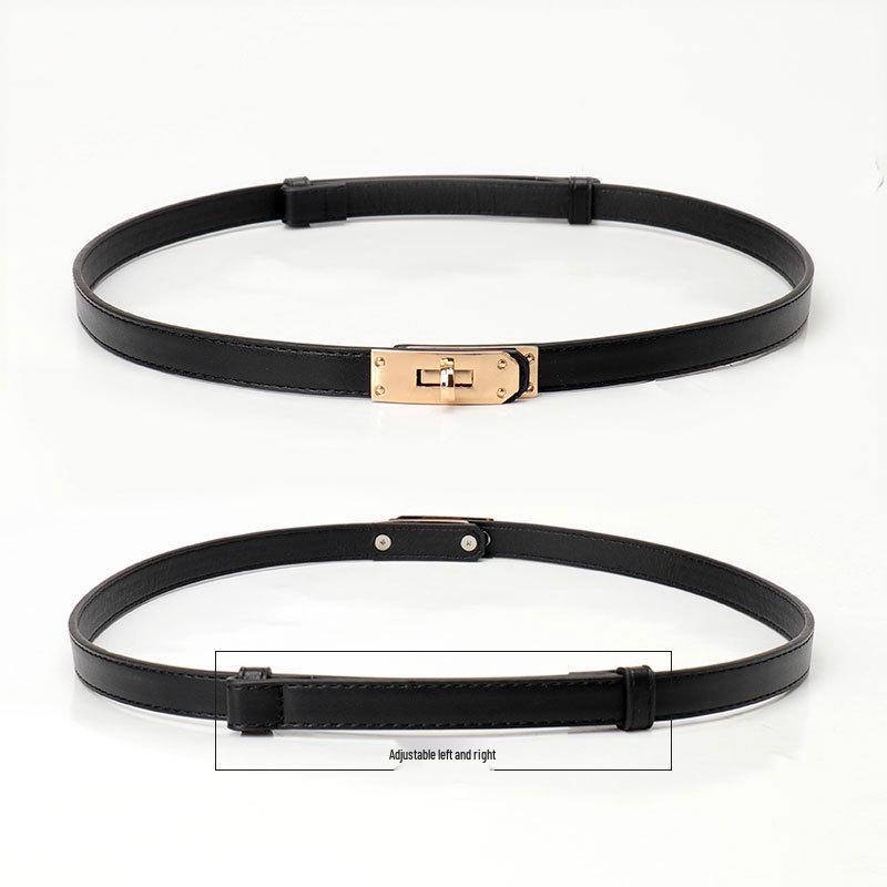 High-End Adjustable Women's Leather Skinny Belt for Dresses and Sweaters